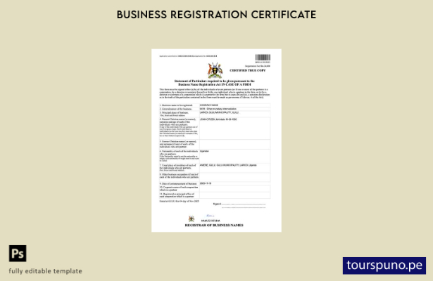 listo para imprimir Certificado de registro de nombre comercial de Uganda Plan 1